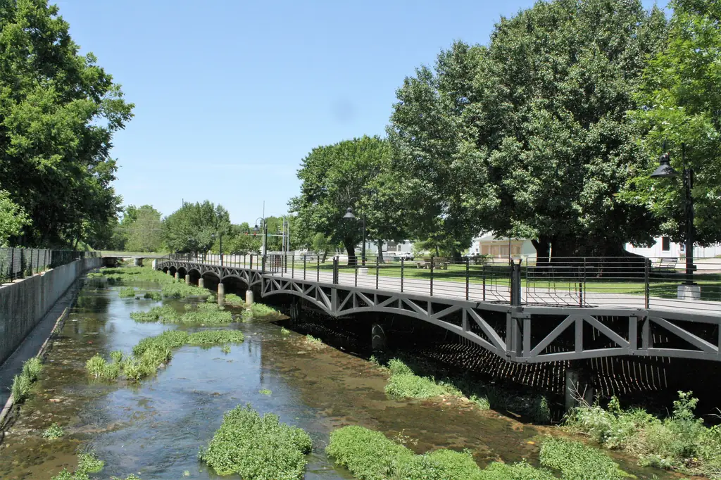 Spring Creek boardwalk on the Razorback Greenway in downtown Springdale