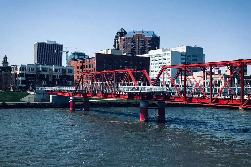 Red Bridge bike crossing on the Principal Riverwalk in Des Moines