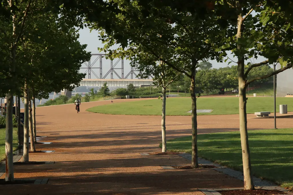 Cyclist riding on the Gateway Arch grounds in St. Louis