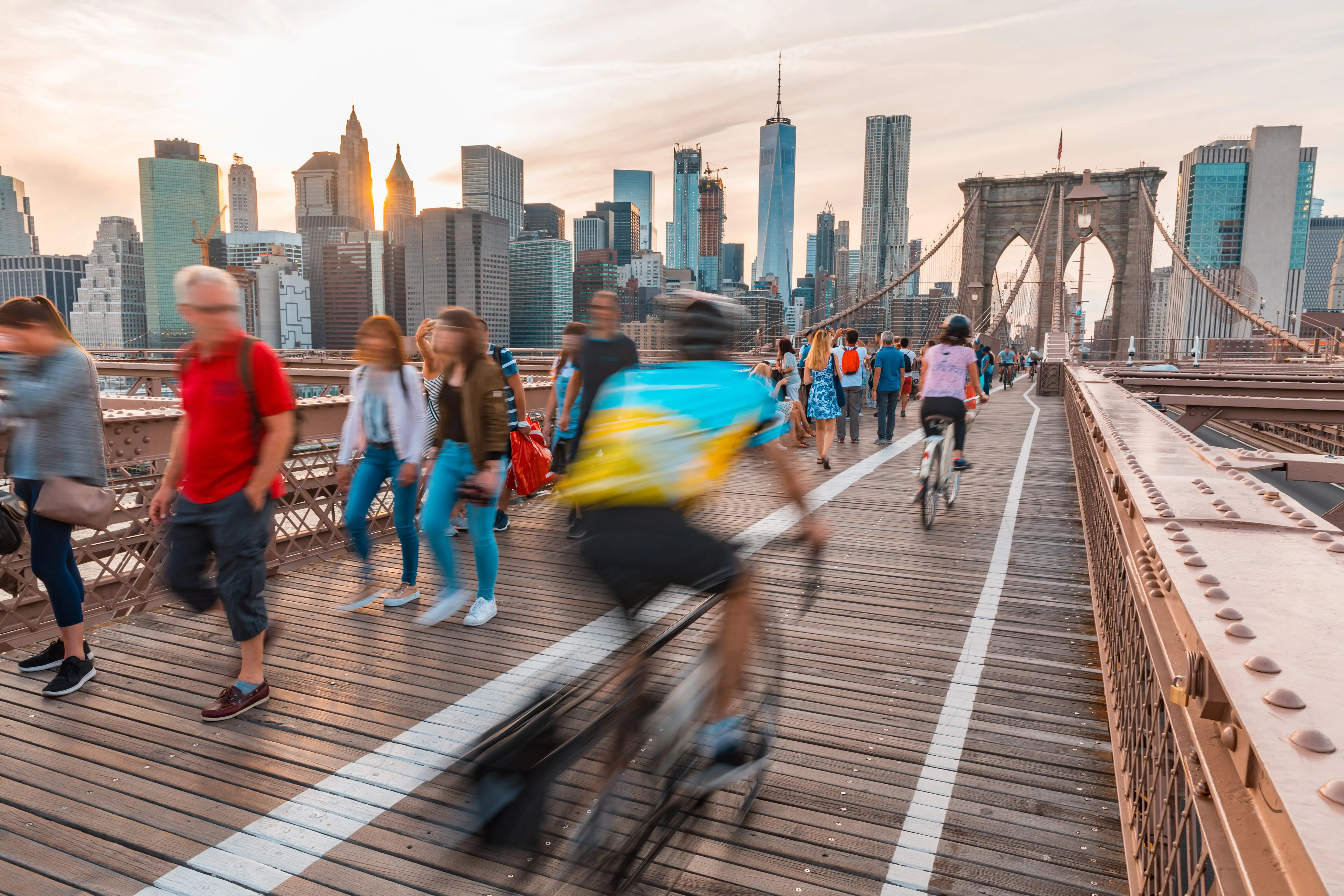 Cyclists on Brooklyn Bridge, NYC
