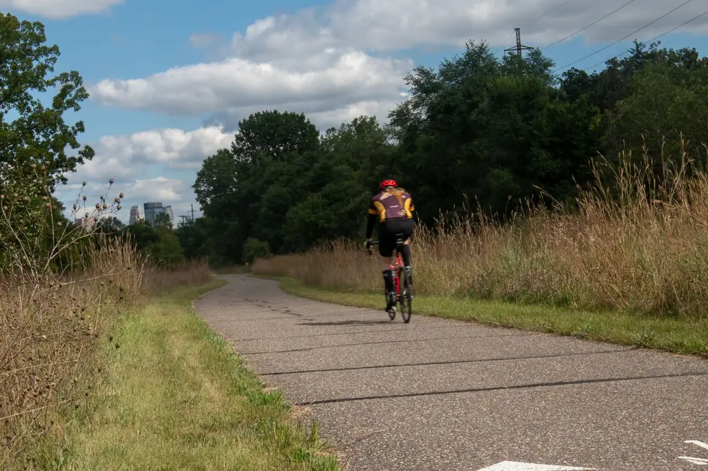 Cyclist on a Raleigh greenway in North Carolina