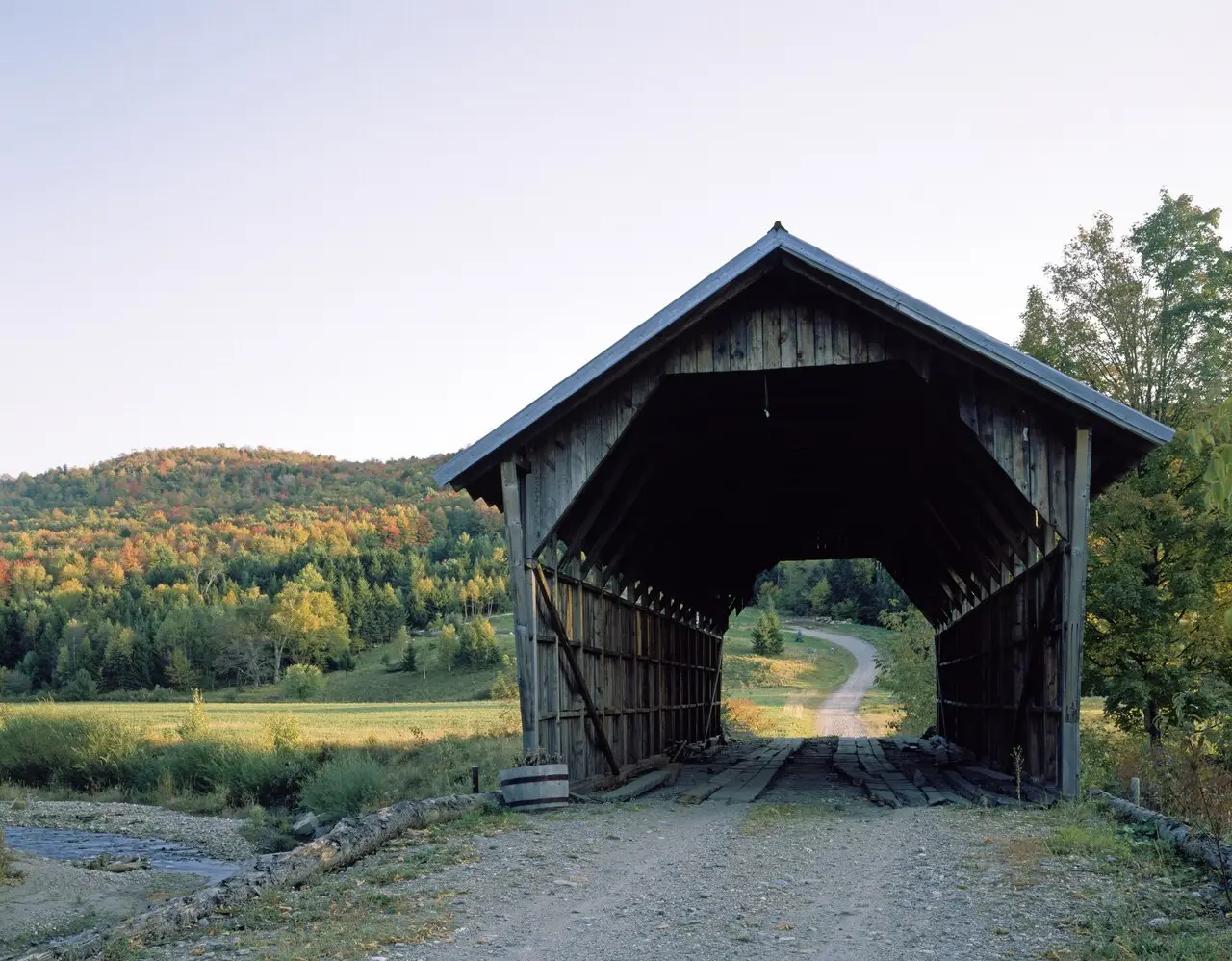 Covered bridge on a Vermont dirt road