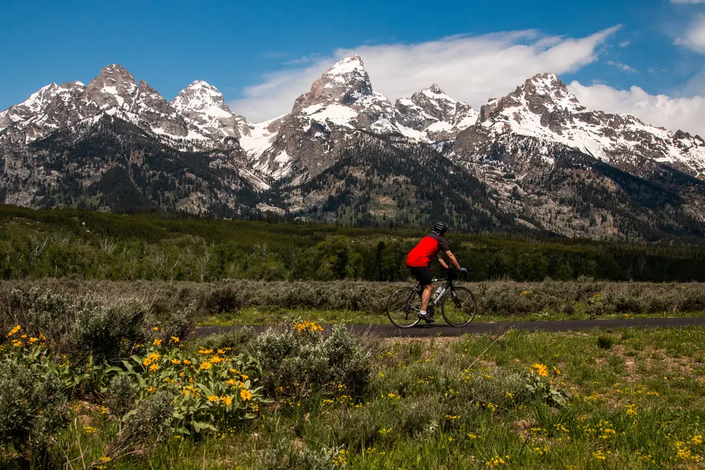 Cyclist on the Grand Teton National Park Pathway